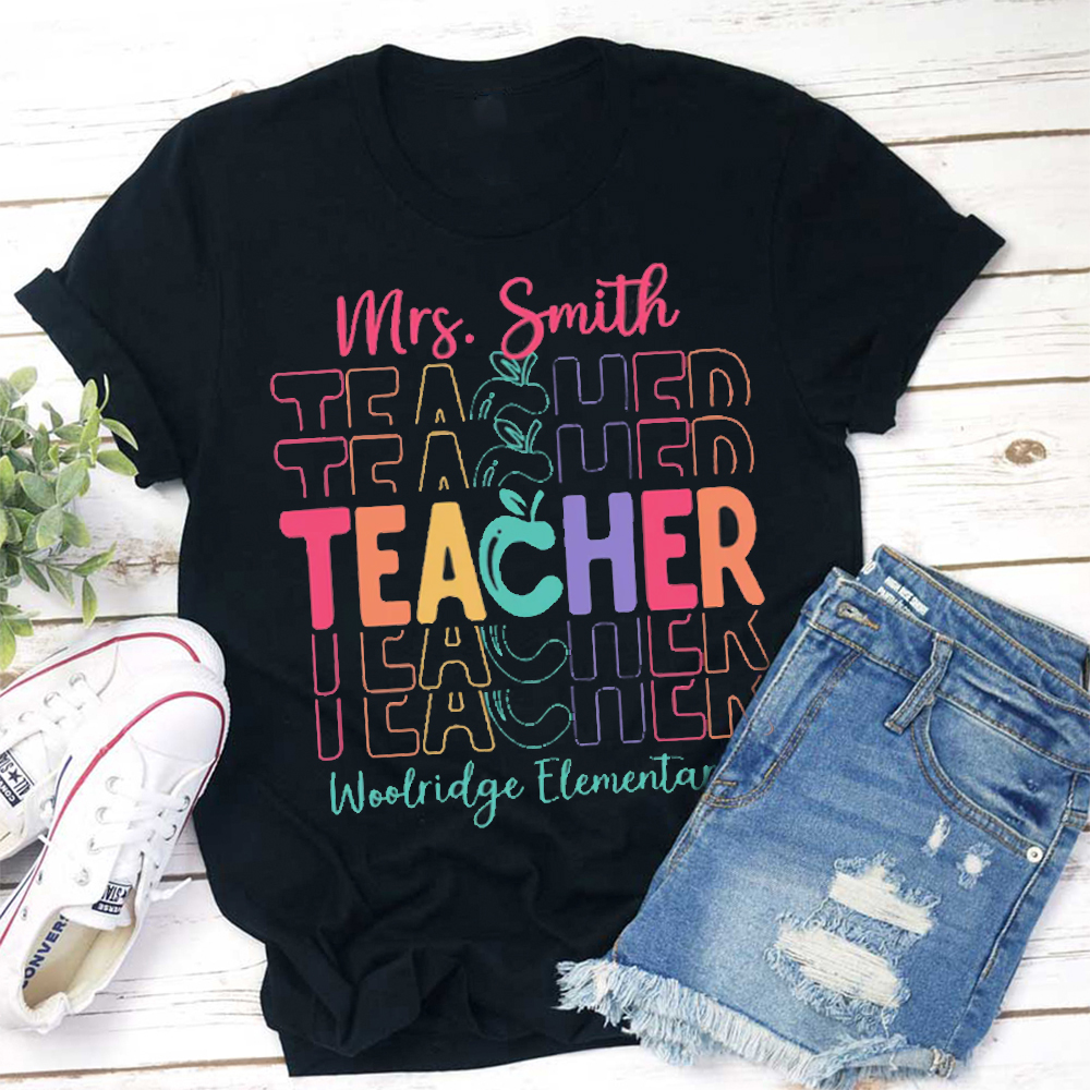 Personalized Colorful Apple Teacher T-Shirt