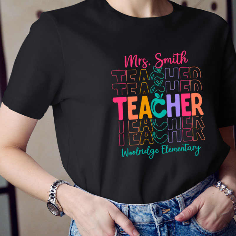 Personalized Colorful Apple Teacher T-Shirt