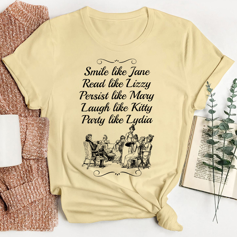 Smile Like Jane Read Like Lizzy Teacher T-Shirt Sale-Teachersgram