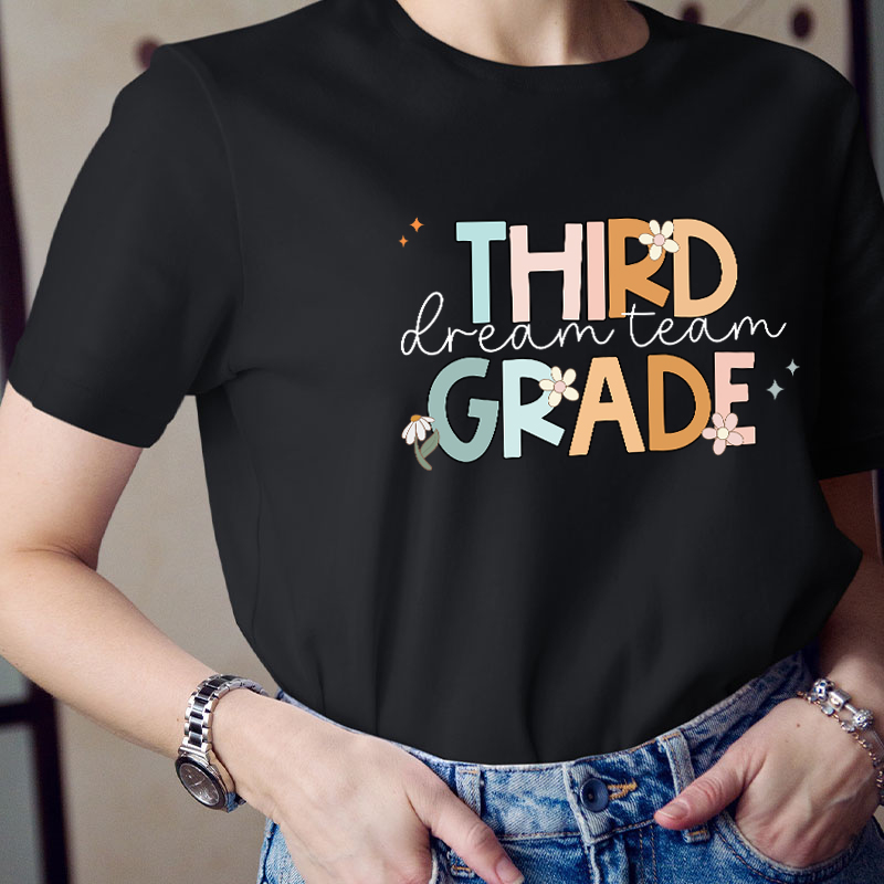 Personalized Grade Colorful Flowers Teacher T-Shirt