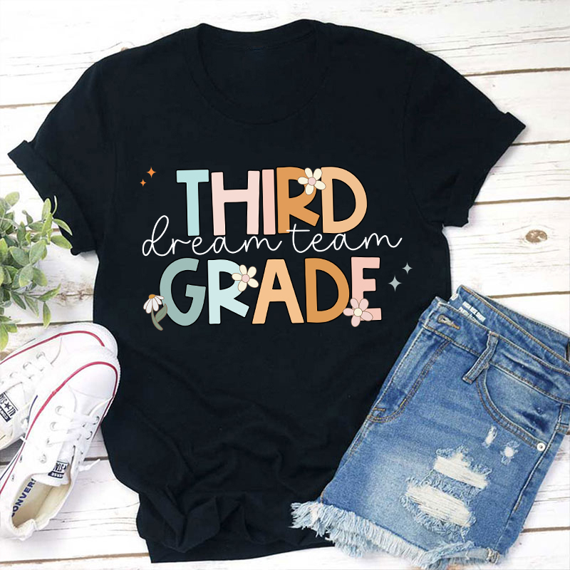Personalized Grade Colorful Flowers Teacher T-Shirt