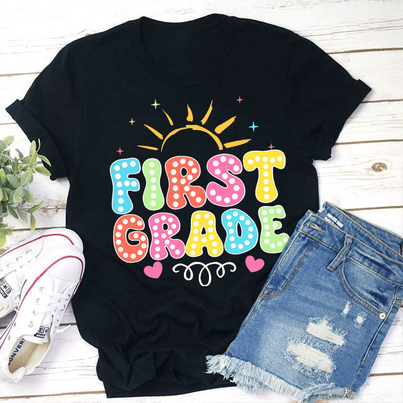 Personalized Neon Light And Sunshine Hello My Grade Teacher T-Shirt