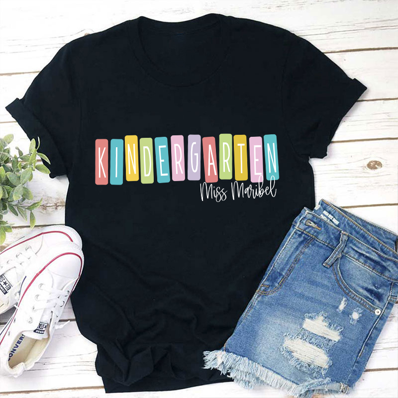 Personalized Macaron Color Grade And Name Teacher T-Shirt