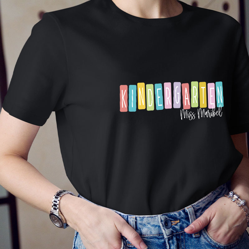 Personalized Macaron Color Grade And Name Teacher T-Shirt