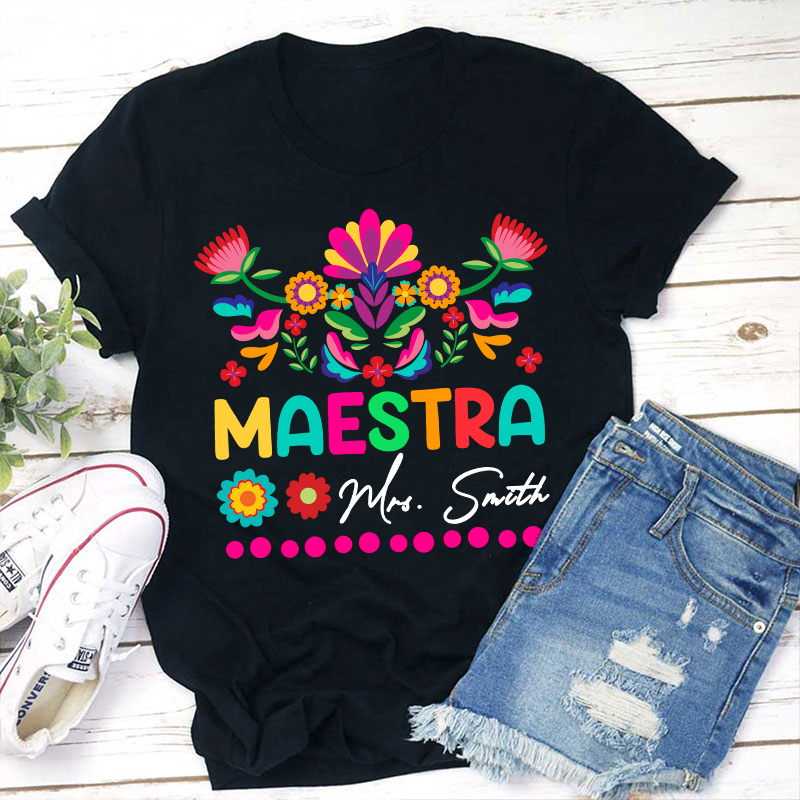 Personalized Floral Maestra Spanish Teacher T-Shirt Sale-Teachersgram