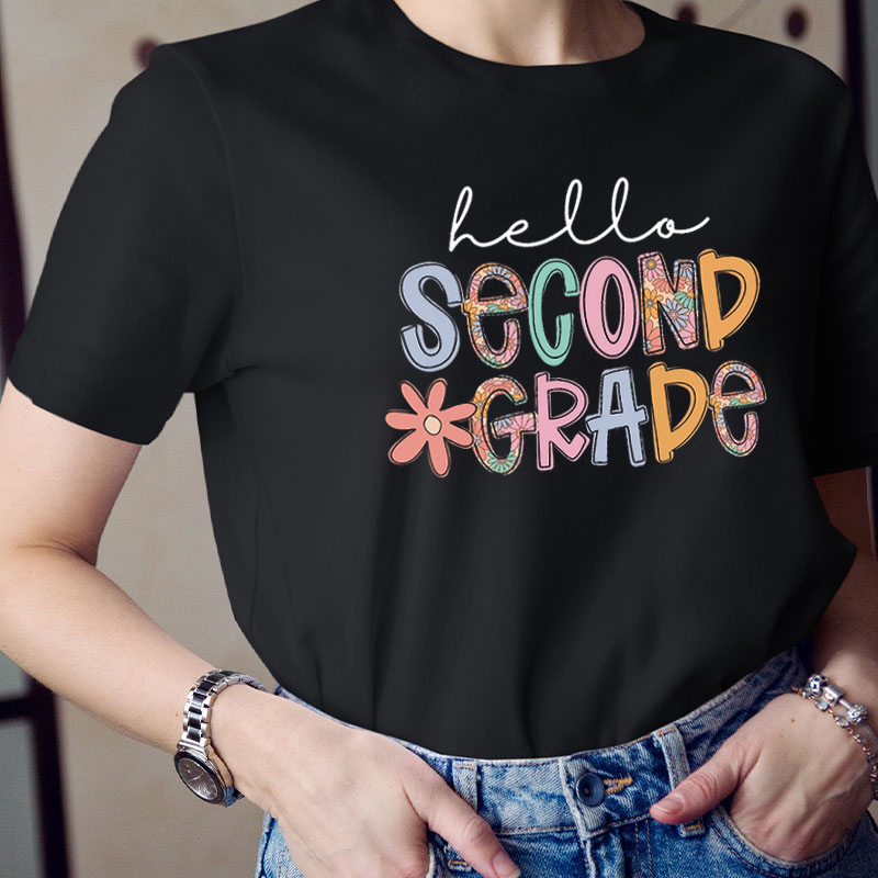 Personalized Grade Flower Alphabet Design Teacher T-Shirt