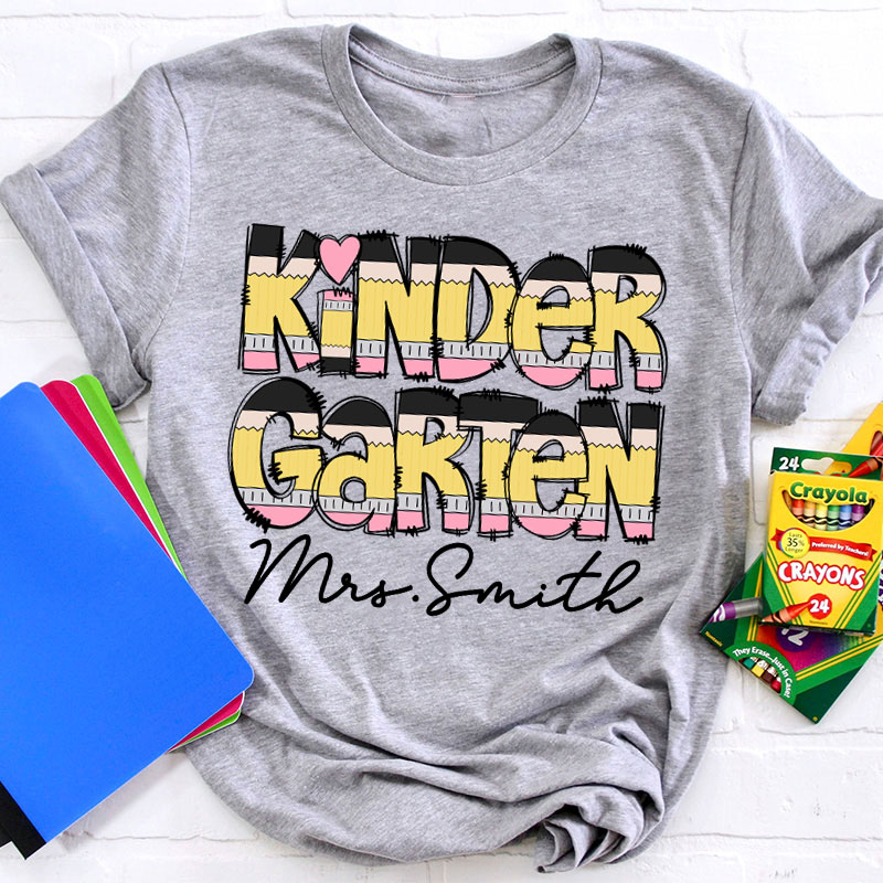 Personalized Creative Pencil Shape Design Letter Teacher T-Shirt