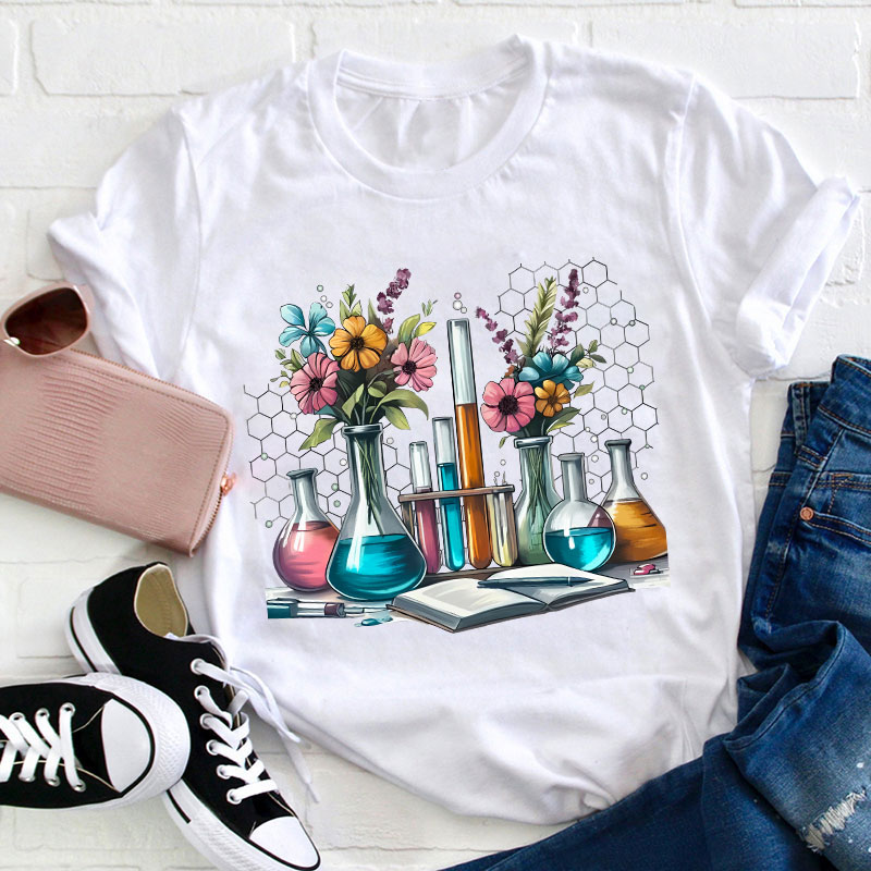 Floral Beakers Science Teacher T-Shirt