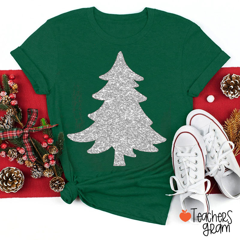 Personalized Color Glitter Christmas Tree Teacher T-Shirt