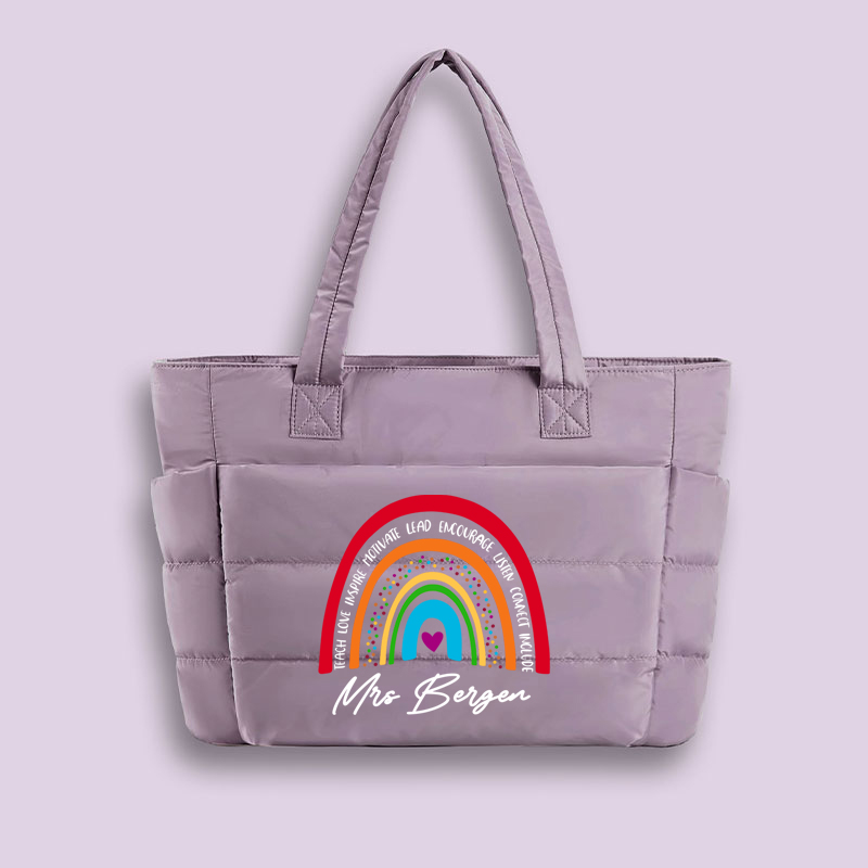 Personalized Pencil Ruler Teacher Name Teacher Puffy Tote Bag
