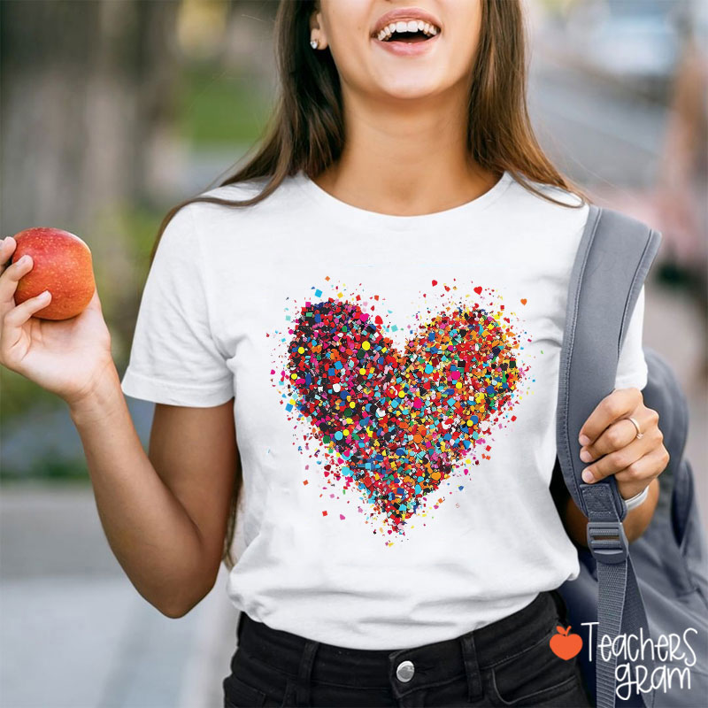 Confetti Heart Valentines Day Teacher T-Shirt