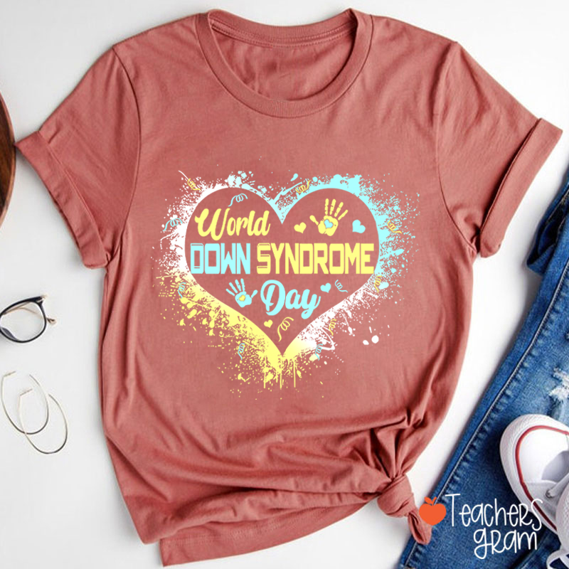 Heart Down Syndrome Day Teacher T-Shirt