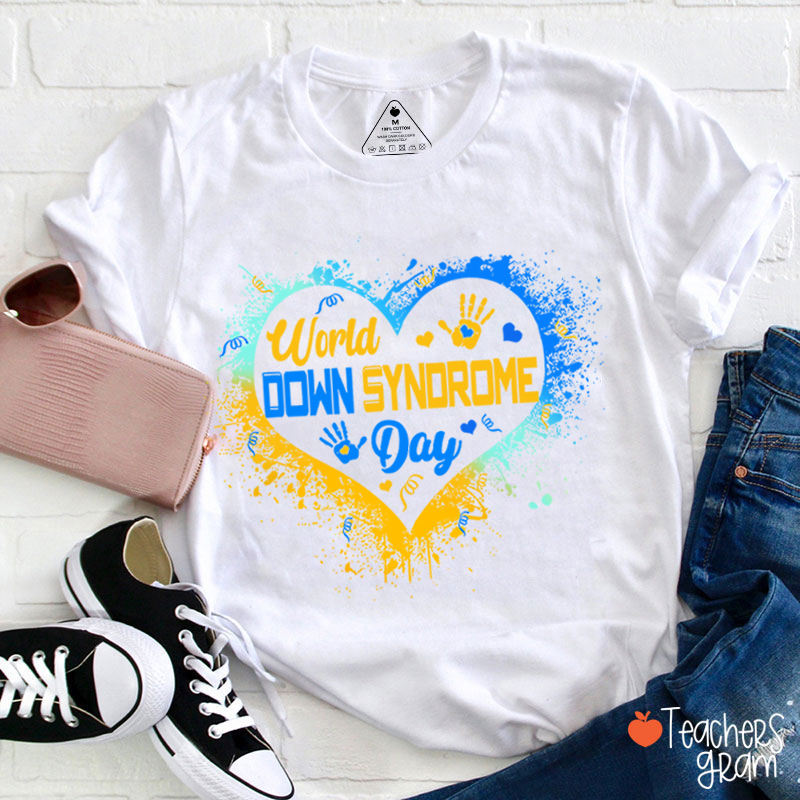 Heart Down Syndrome Day Teacher T-Shirt