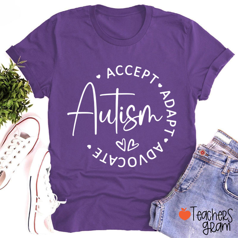 Accept Autism Adapt Advocate Teacher T-Shirt