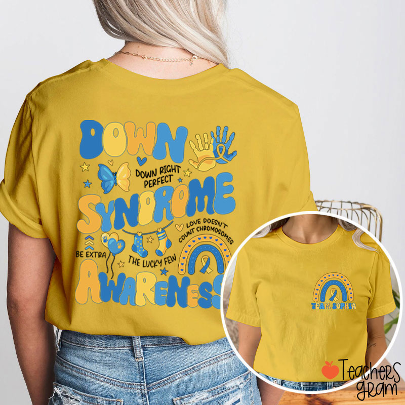 Personalized Name Down Syndrome Awareness Teacher Two Sided T-Shirt