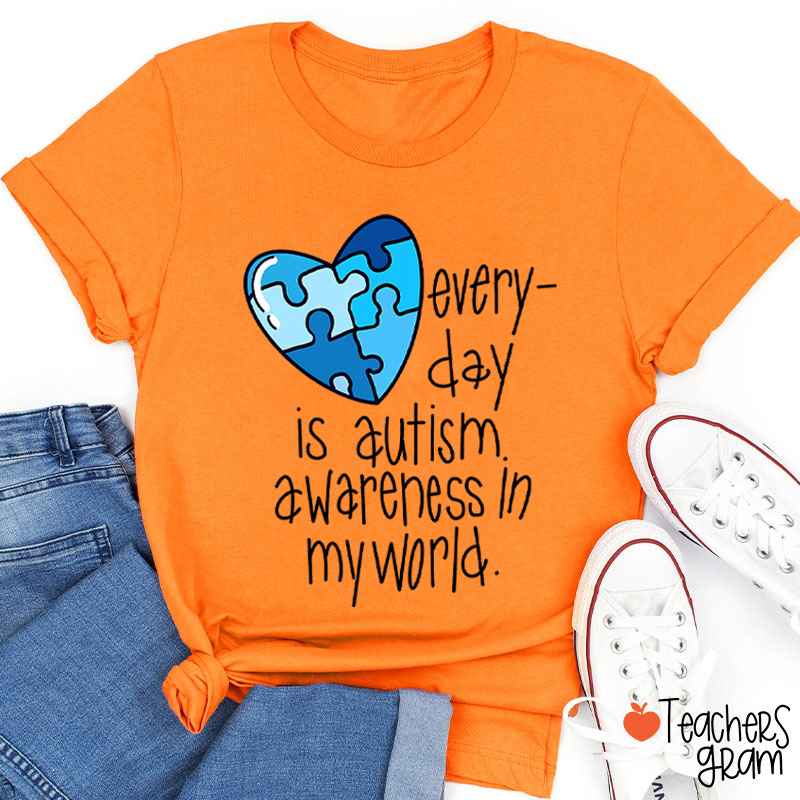 Every Day Is Autism Awareness In My World Teacher T-Shirt