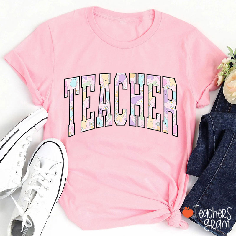 Pink Bunny Printed Teacher Tee