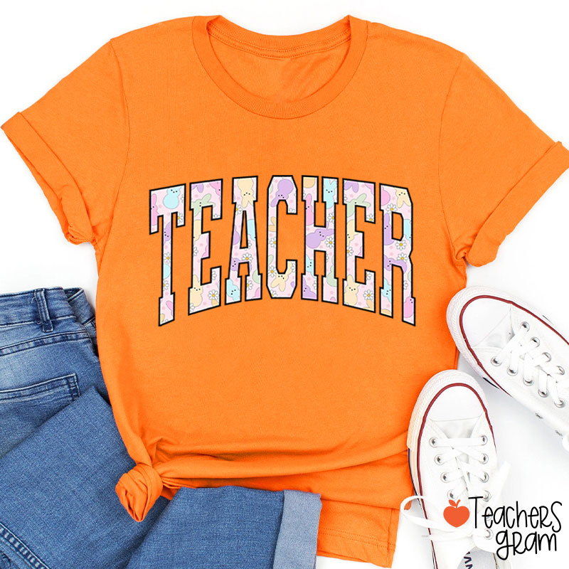 Pink Bunny Printed Teacher Tee