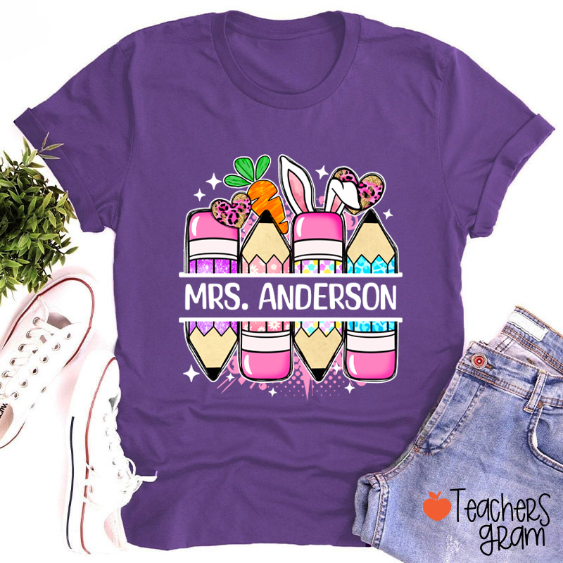 Personalized Easter Printed Pencil Teacher Tee