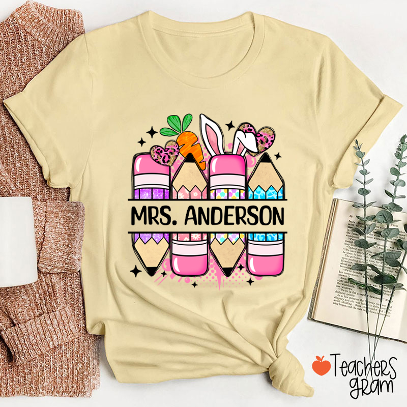 Personalized Easter Printed Pencil Teacher Tee