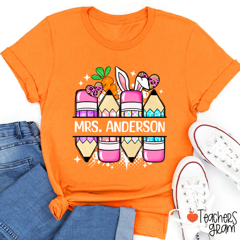 Personalized Easter Printed Pencil Teacher Tee