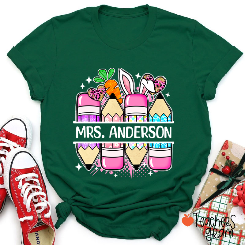 Personalized Easter Printed Pencil Teacher Tee