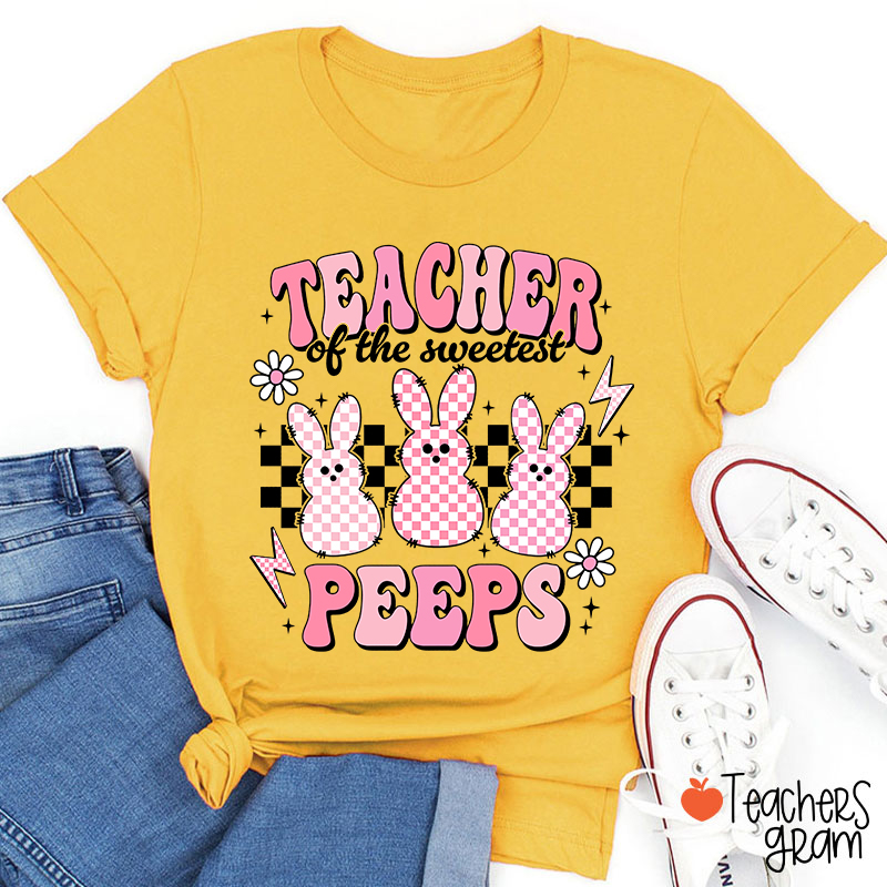 Pink Checkerboard Bunny Teacher Of The Sweetest Peeps Teacher T-Shirt