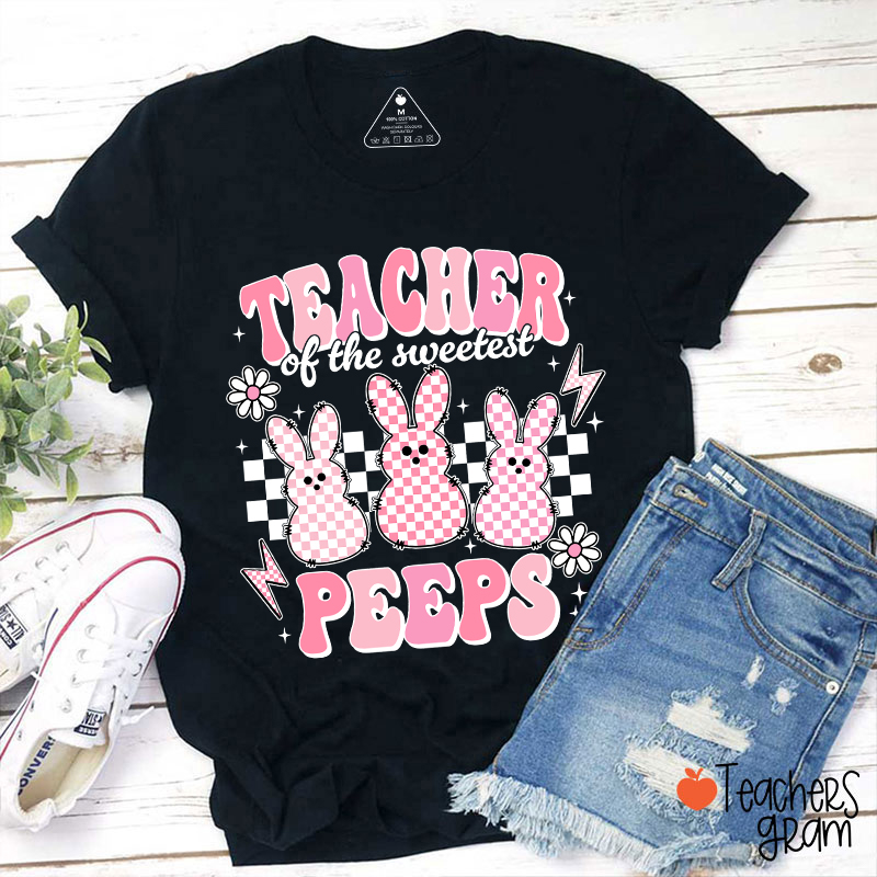 Pink Checkerboard Bunny Teacher Of The Sweetest Peeps Teacher T-Shirt
