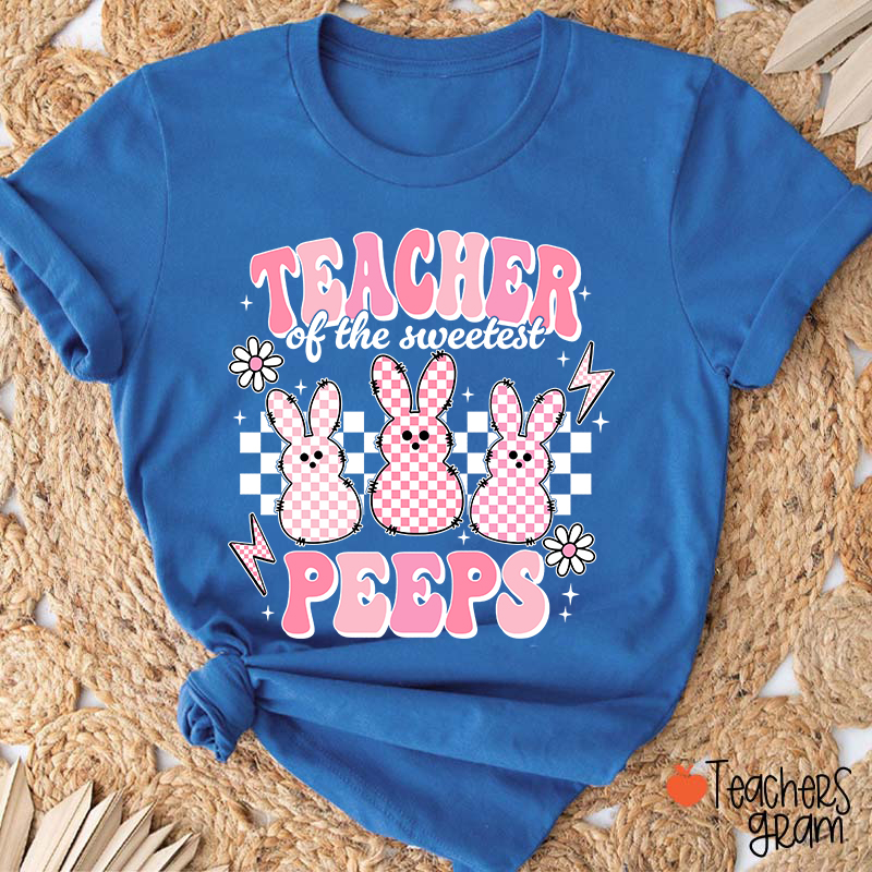 Pink Checkerboard Bunny Teacher Of The Sweetest Peeps Teacher T-Shirt