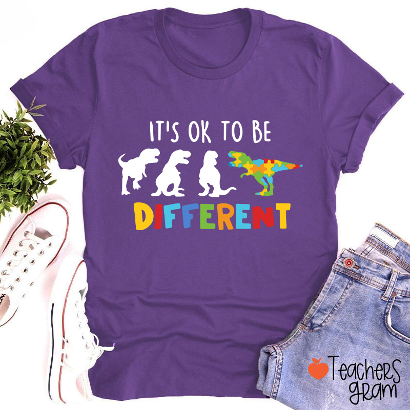 Dinosaur It's Ok To Be Different Teacher T-Shirt