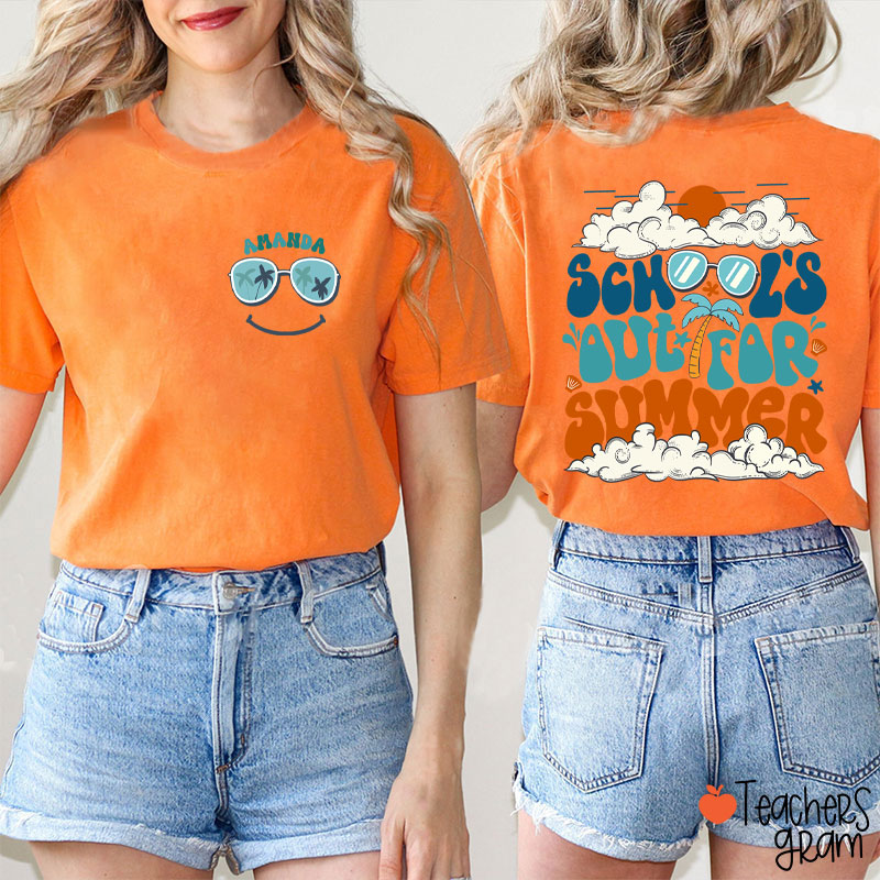 Personalized Name School's Out For Summer Teacher Two Sided T-Shirt