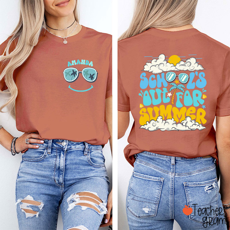Personalized Name School's Out For Summer Teacher Two Sided T-Shirt