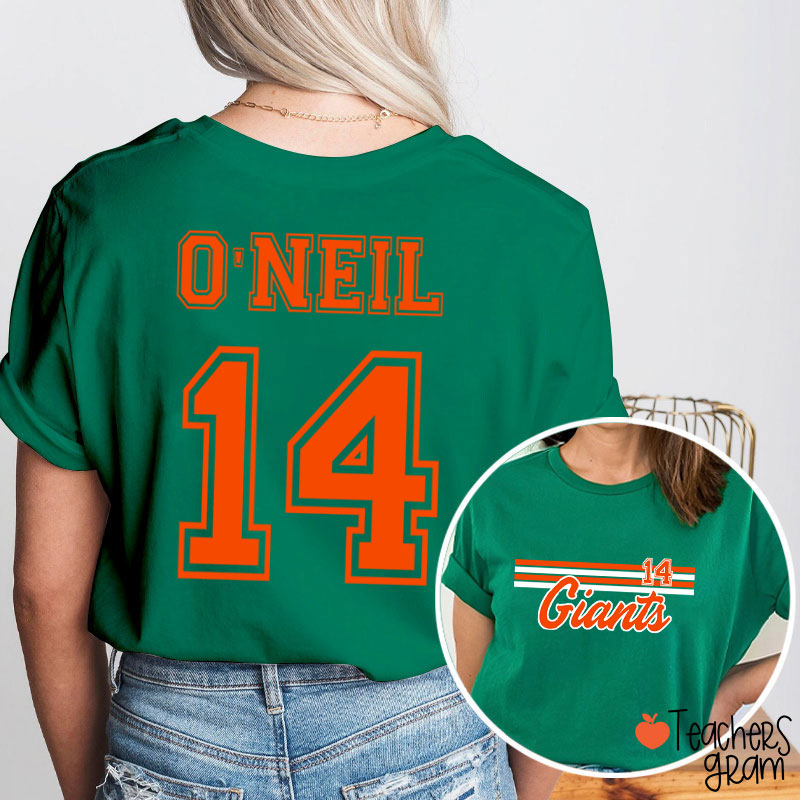 Personalized Mascot Contrast Color Line Design Teacher Two Sided T-Shirt