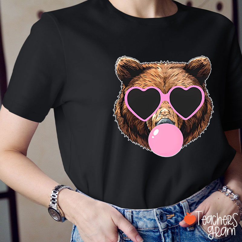 Personalized Mascot Heart Glasses Bubble Blowing Teacher T-Shirt
