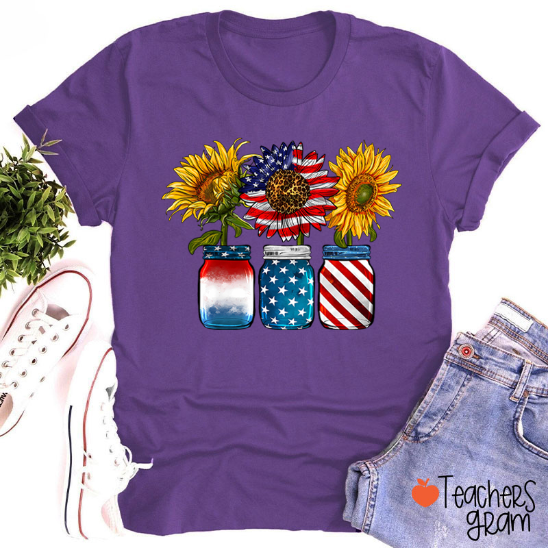 America Sunflower Teacher T-Shirt