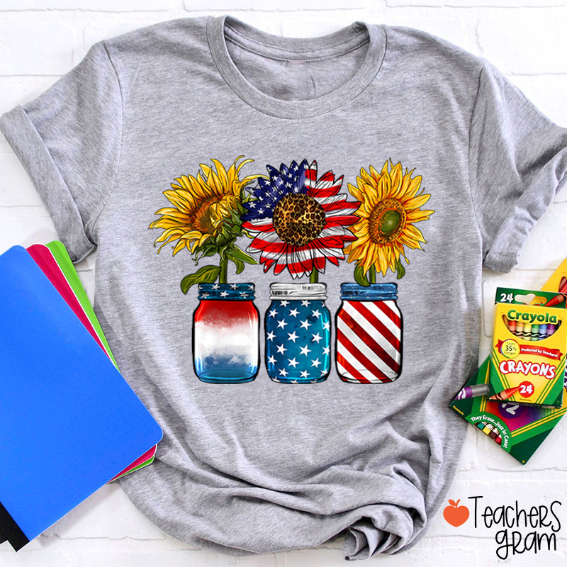 America Sunflower Teacher T-Shirt