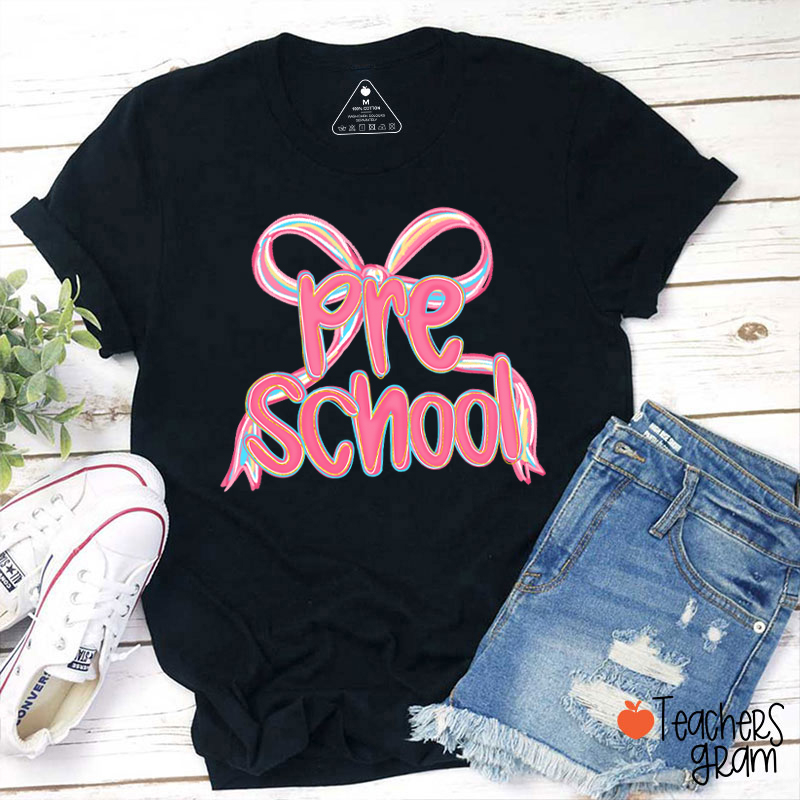 Personalized Grade Pink Bow Teacher T-Shirt