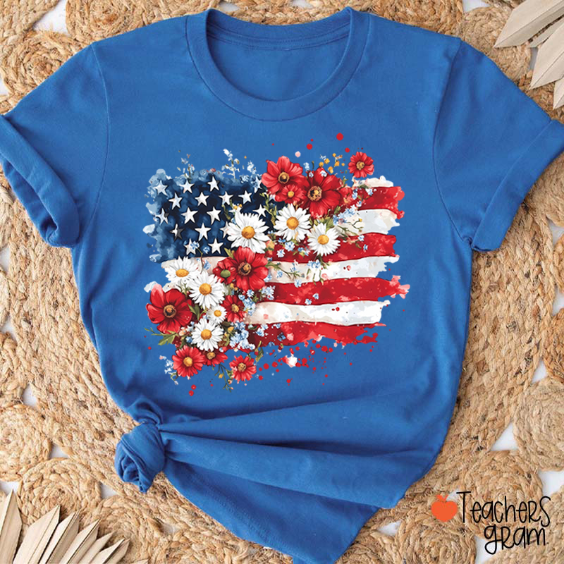 Flower National Flag Teacher T-Shirt