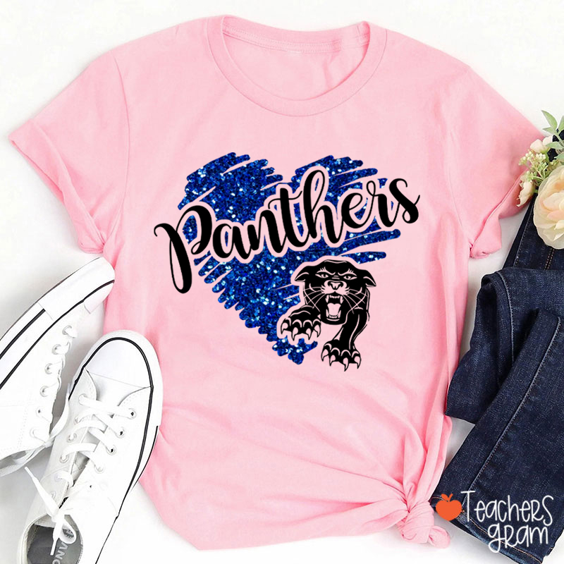 Personalized Mascot Glitter Heart Teacher T-Shirt