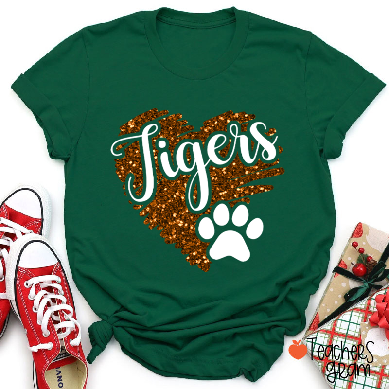 Personalized Mascot Glitter Heart Teacher T-Shirt