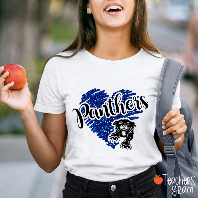 Personalized Mascot Glitter Heart Teacher T-Shirt