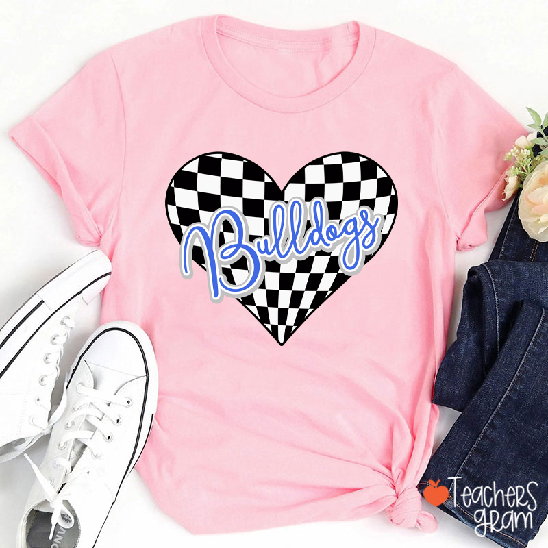 Personalized  Mascot Checkerboard Love Heart Teacher T-Shirt