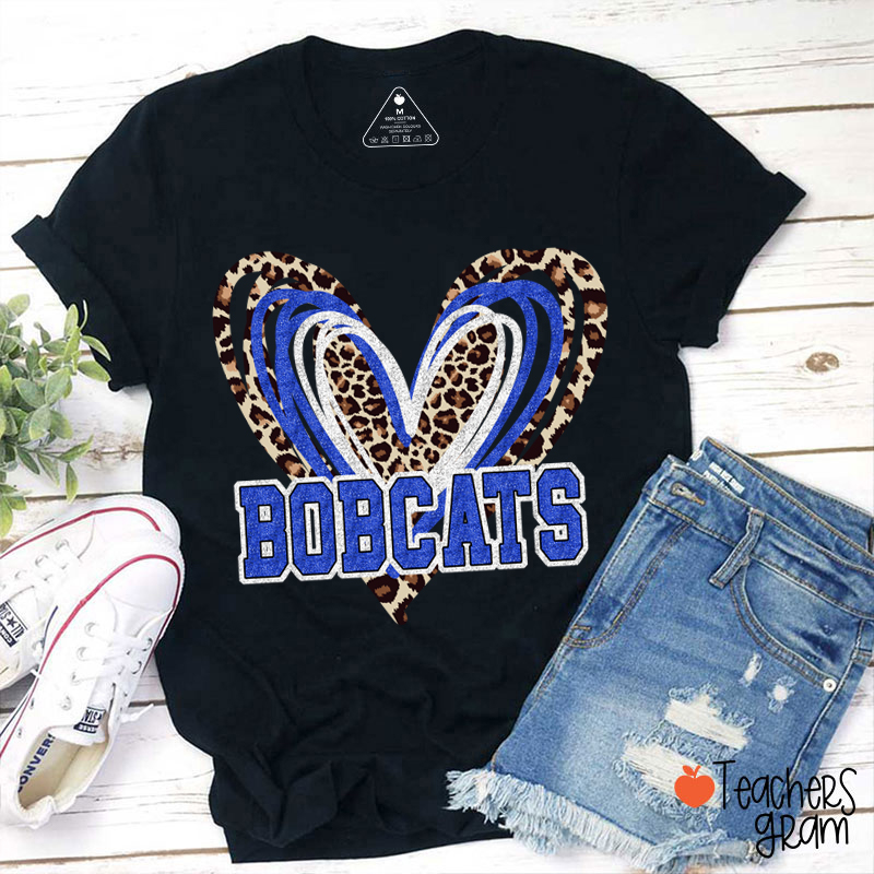 Personalized Mascot Love Heart Leopard Teacher T-Shirt