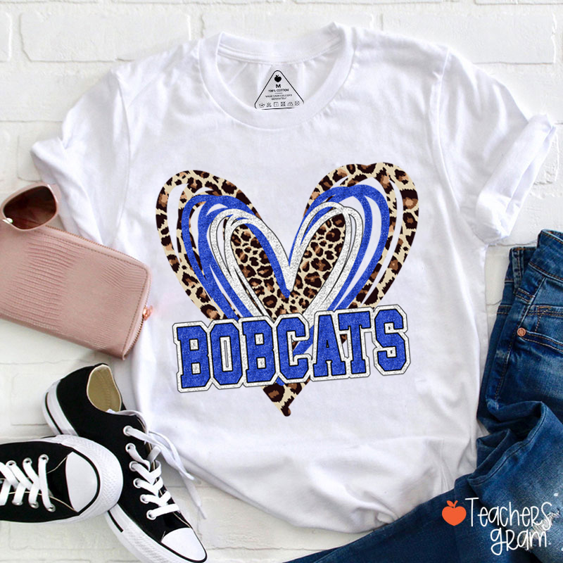 Personalized Mascot Love Heart Leopard Teacher T-Shirt