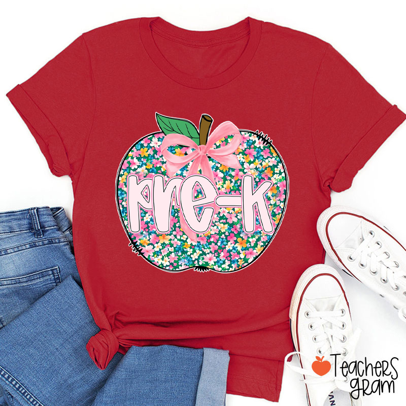Personalized Grade Flowers Apple Teacher T-Shirt
