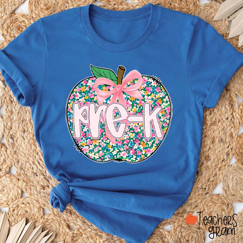 Personalized Grade Flowers Apple Teacher T-Shirt