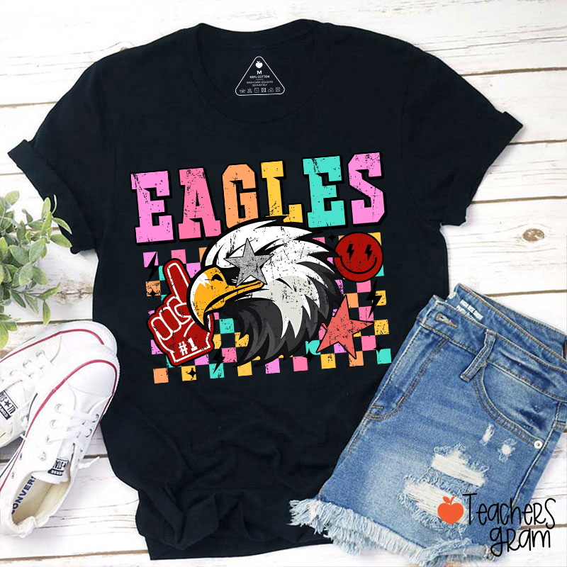 Personalized Starry Eyes Mascot Colored Checkered Teacher T-Shirt