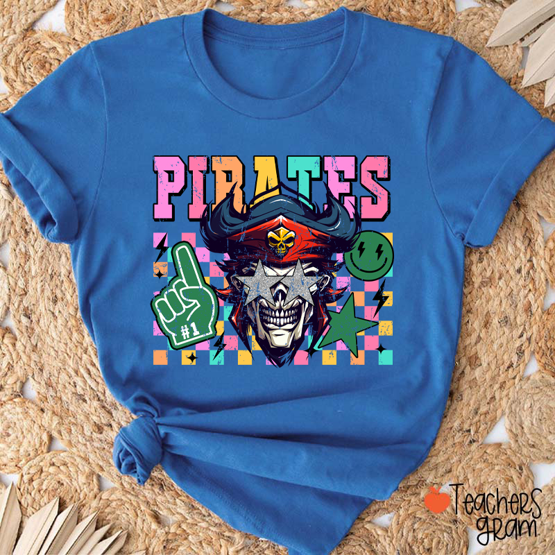 Personalized Starry Eyes Mascot Colored Checkered Teacher T-Shirt