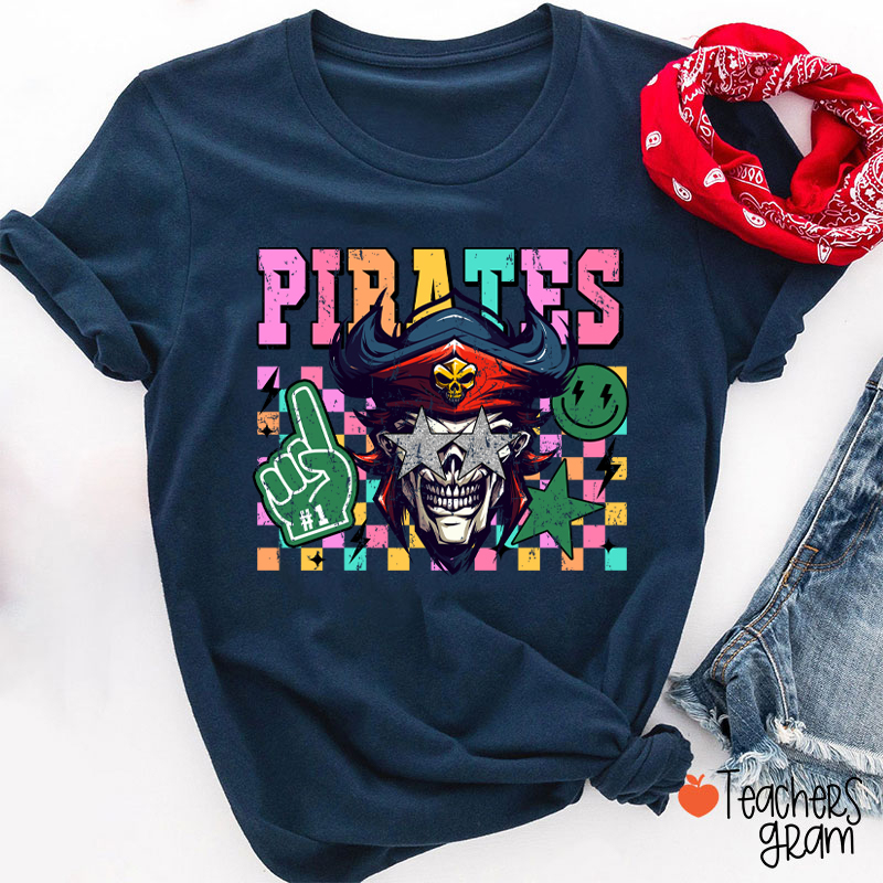 Personalized Starry Eyes Mascot Colored Checkered Teacher T-Shirt