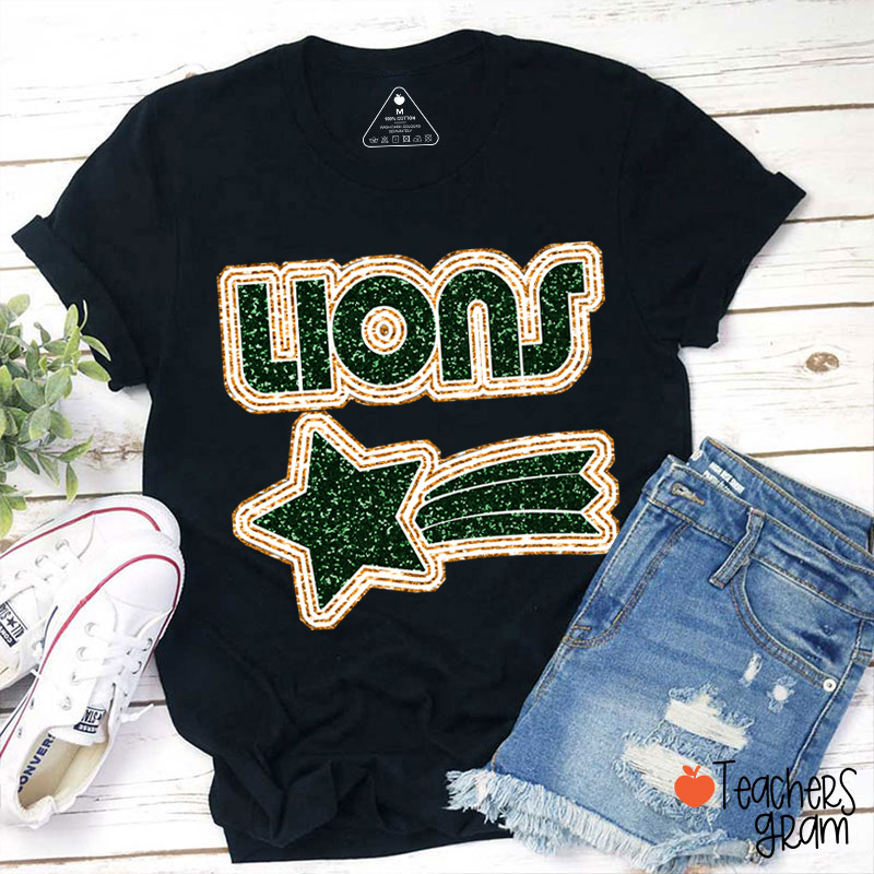 Personalized Mascot Glitter Star Game Day Teacher T-Shirt